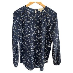 Michael Kors size S navy blue floral long sleeve blouse or tunic top